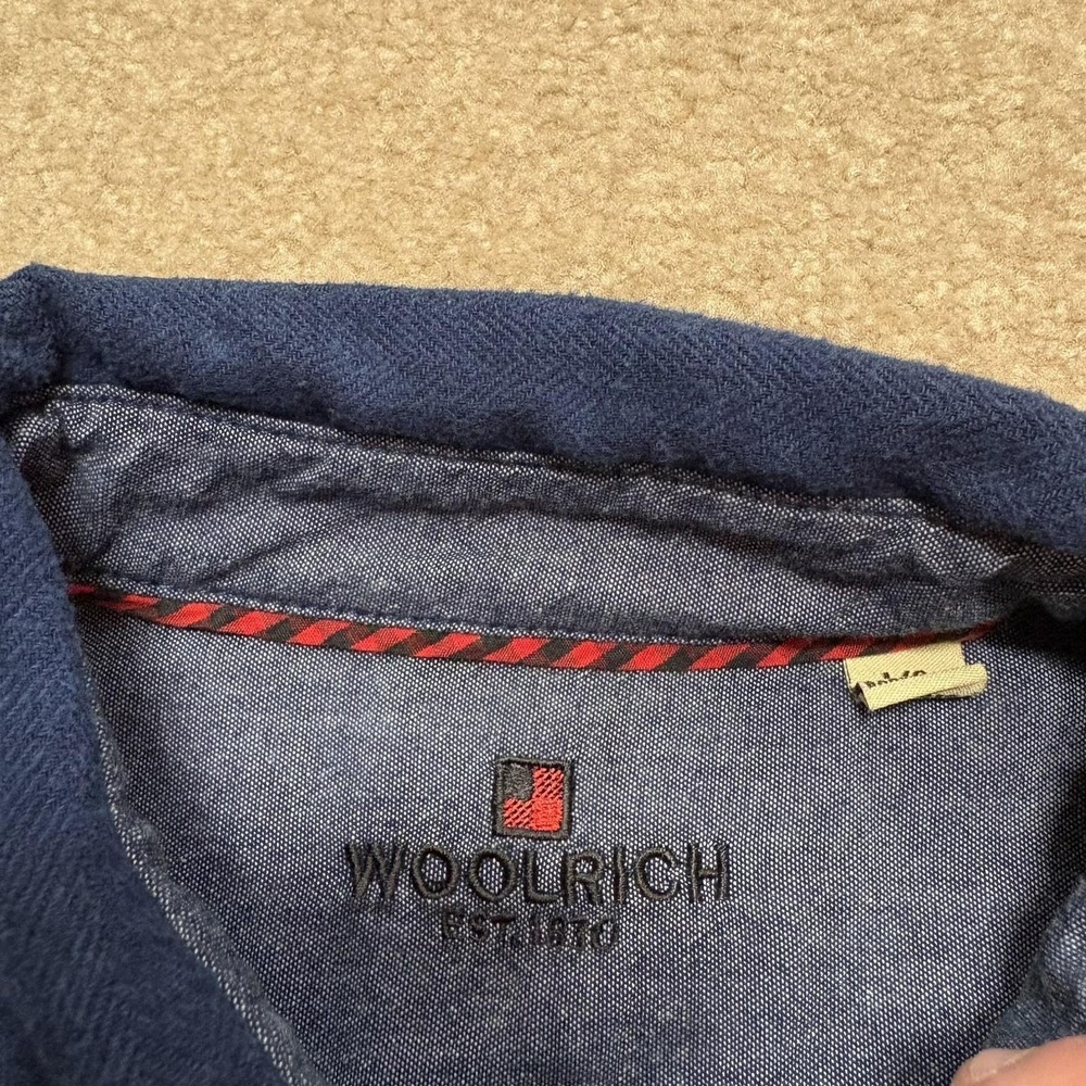 Vtg Woolrich Shirt Mens Large Blue Solid Flannel Button Up Long Sleeve Outdoor - Picture 3 of 8
